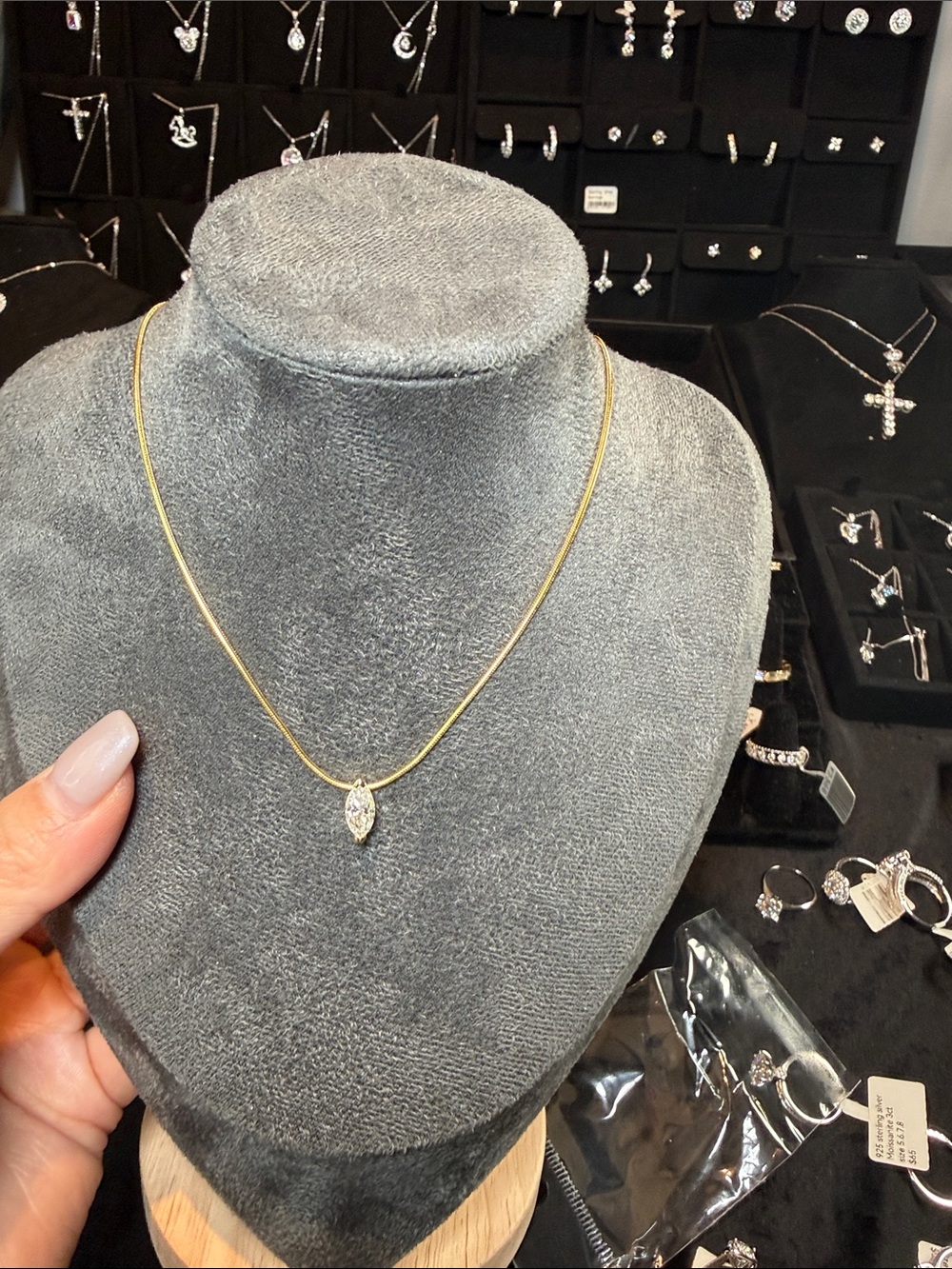 Gold Necklace with Marquise Crystal Pendant - Women Jewelry